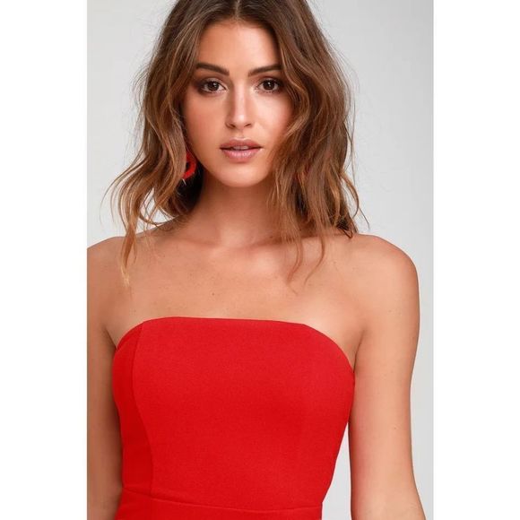 Lulu’s NWT Mateo Red Lace Strapless Bodycon Dress - Picture 4 of 14
